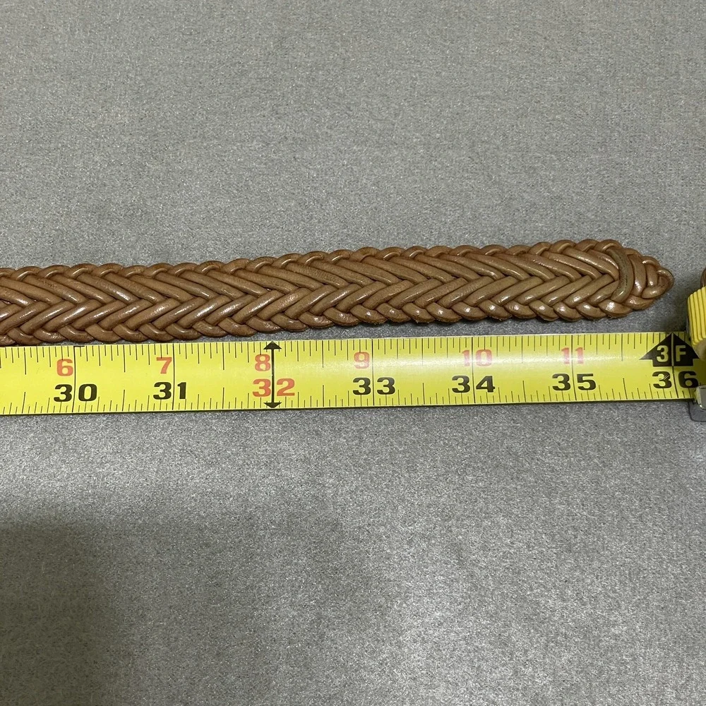 Vintage Leather Braided Belt Silver Hardware Brown Women's‎ Adjustable 90s Woven